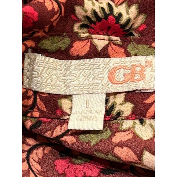 GB Floral Print Long Sleeve Blouse‎ Size Large With Tie Neck & Ruffled Cuffs - Picture 5 of 8